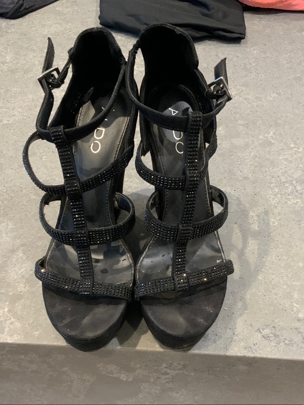 ALDO Black Beaded Strappy Platform Wedge Sandals - Picture 3 of 5